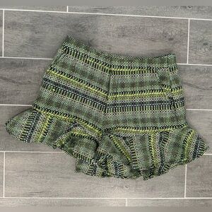 Cinq a Sept Boxweave Tweed Lexie Ruffle Shorts in Green/Blue/Beige/Navy